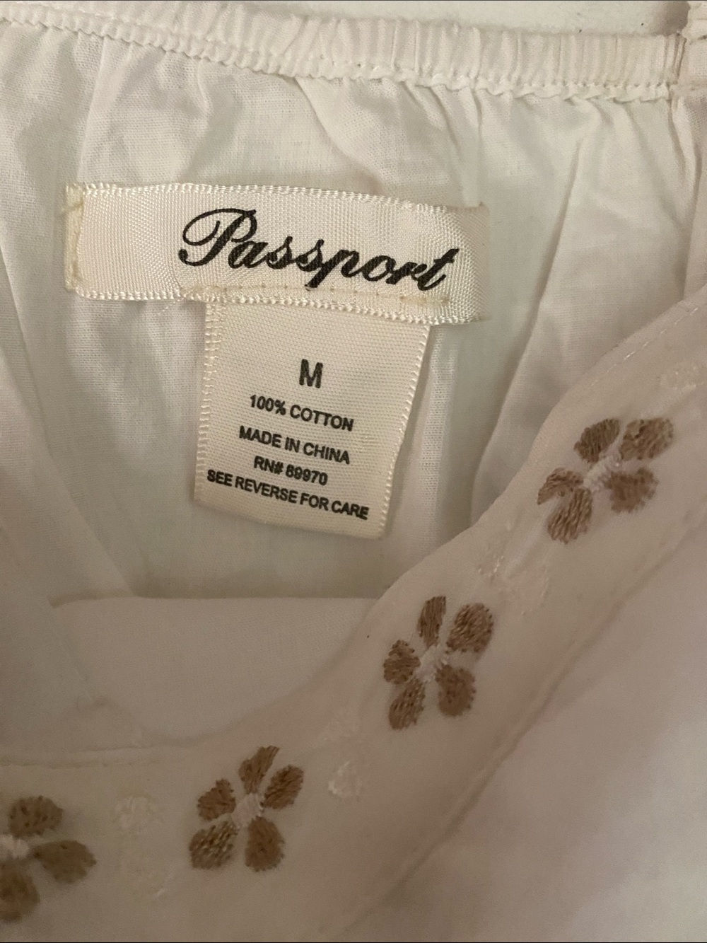 Passport White Cotton embroidered boho cottagecore fem camisole M - Picture 8 of 8